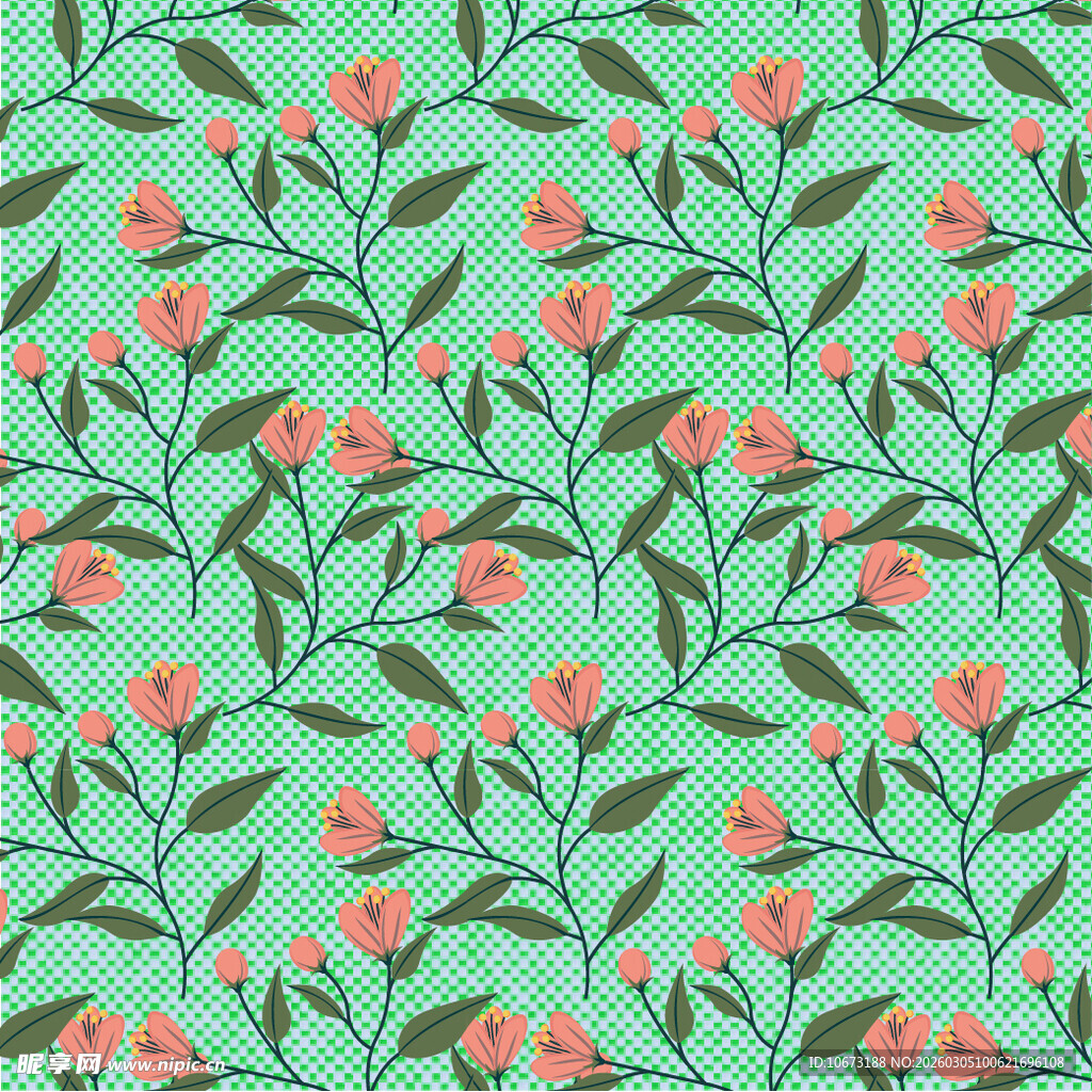 清新花卉绿植无缝图案