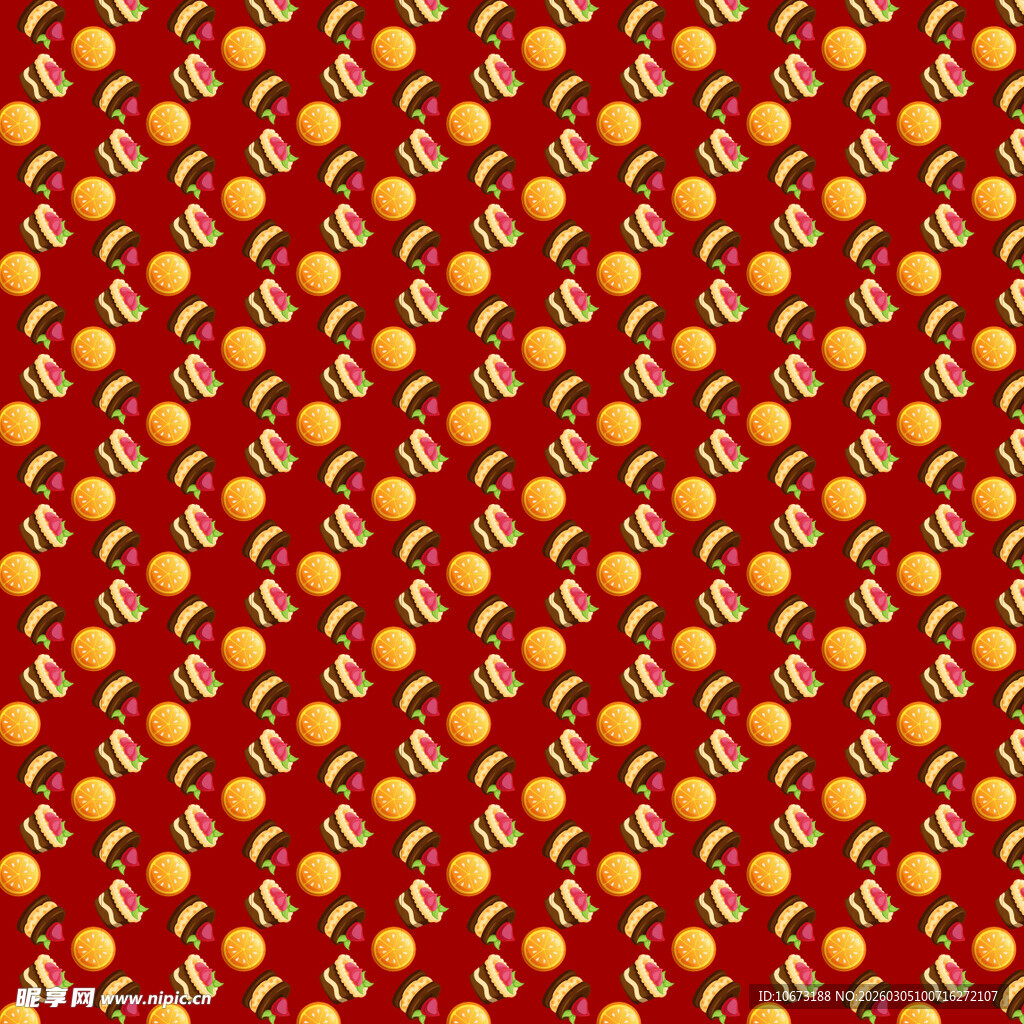 红色背景水果花卉图案