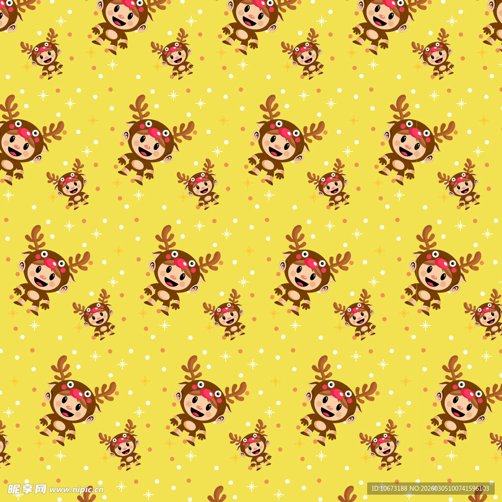 黄色背景卡通图案布料