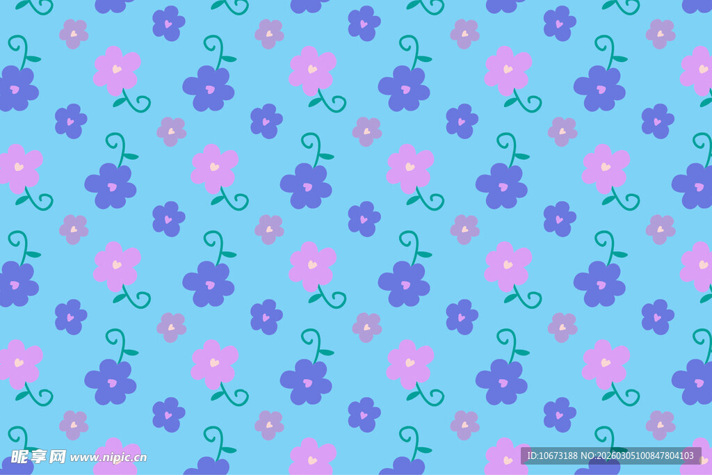 蓝底粉紫小花图案背景