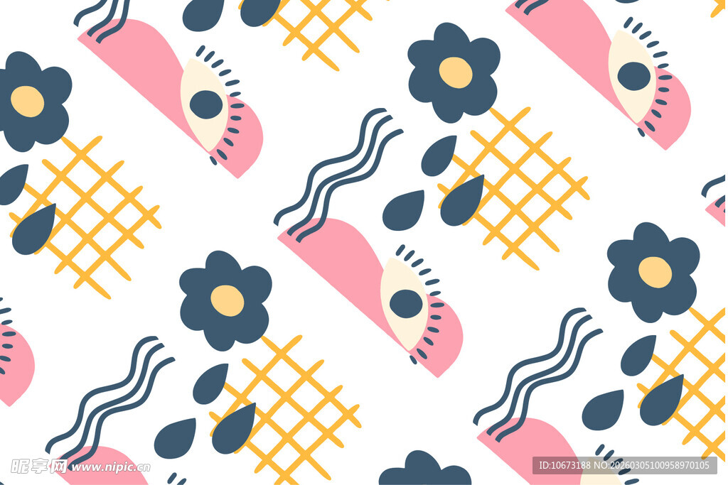 花卉几何图案无缝背景图