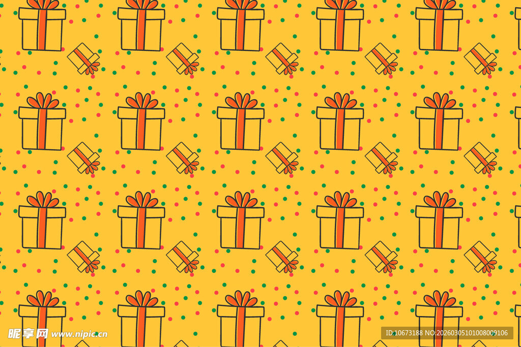 黄色背景礼品盒无缝图案