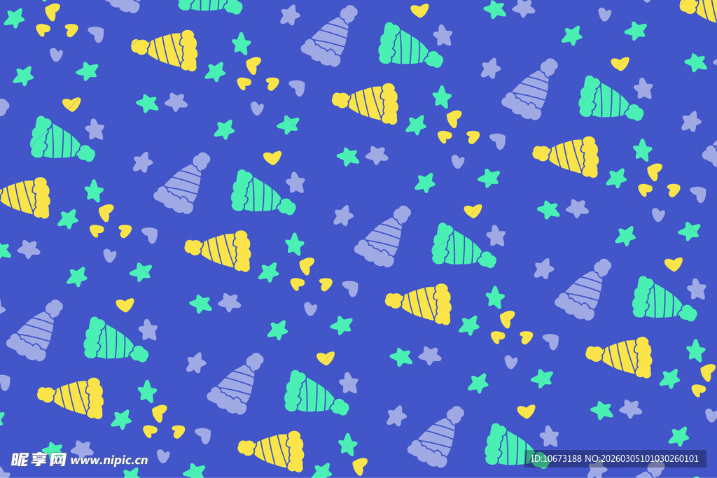 蓝色背景多彩派对装饰图案