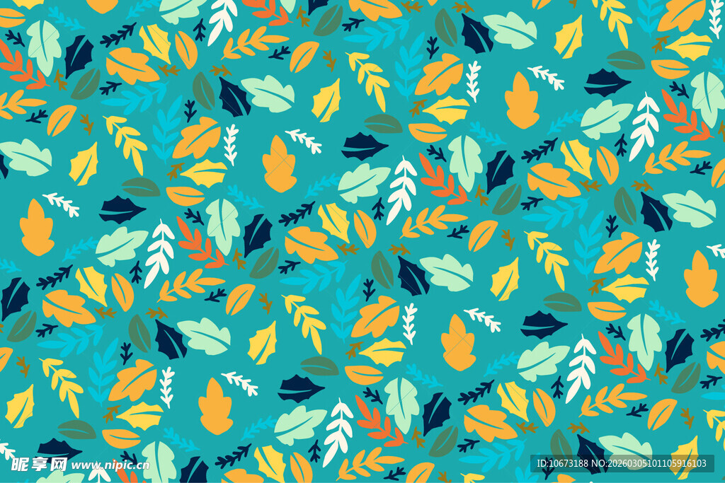 蓝底多彩叶子图案背景