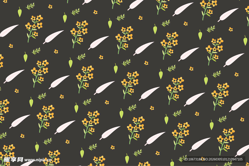 黑色背景花卉条纹图案