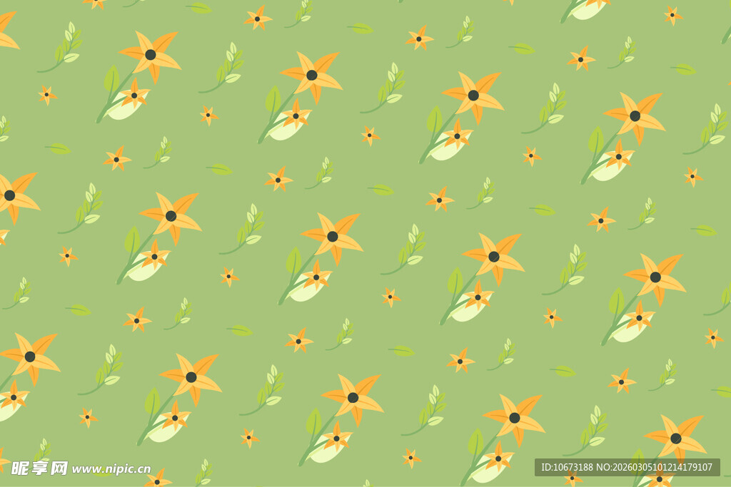 绿色背景上的黄色小花图案