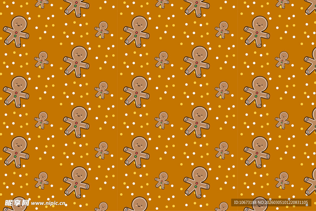 橙色底姜饼人波点图案