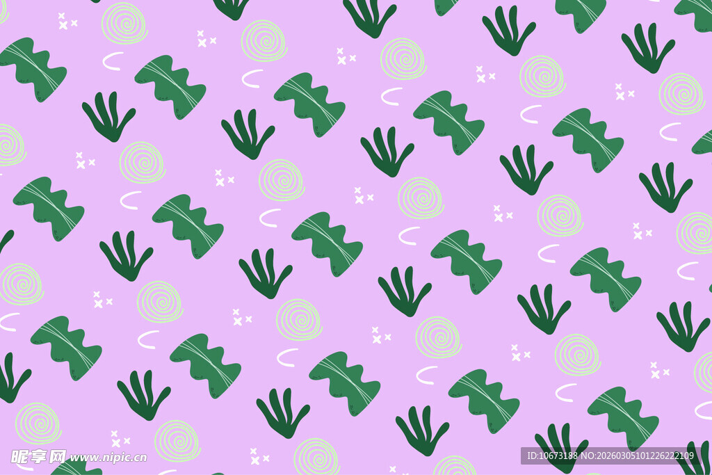 紫色底绿色仙人掌图案