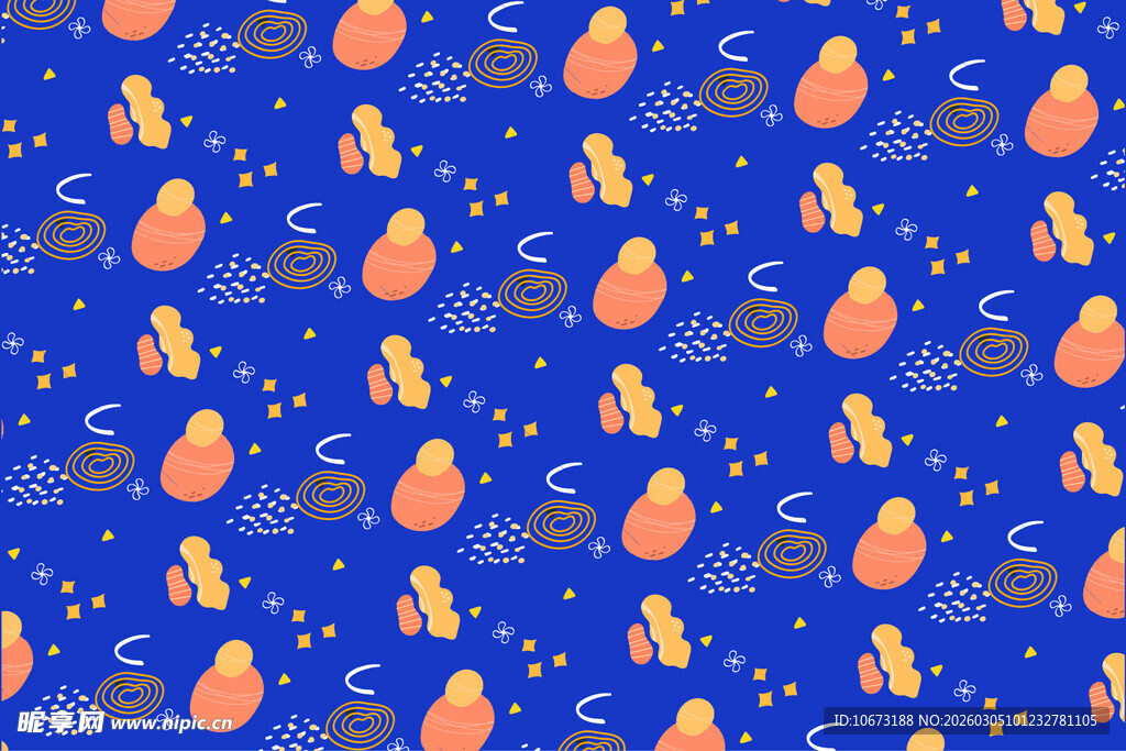 蓝色背景卡通图案无缝纹理