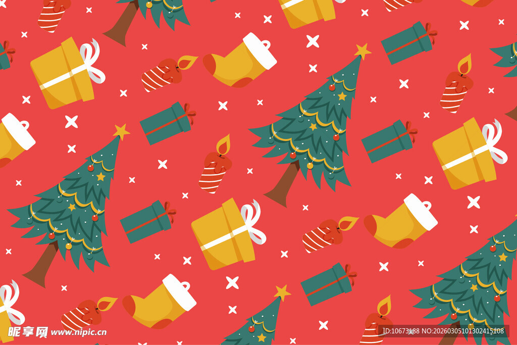 圣诞元素红色背景图案