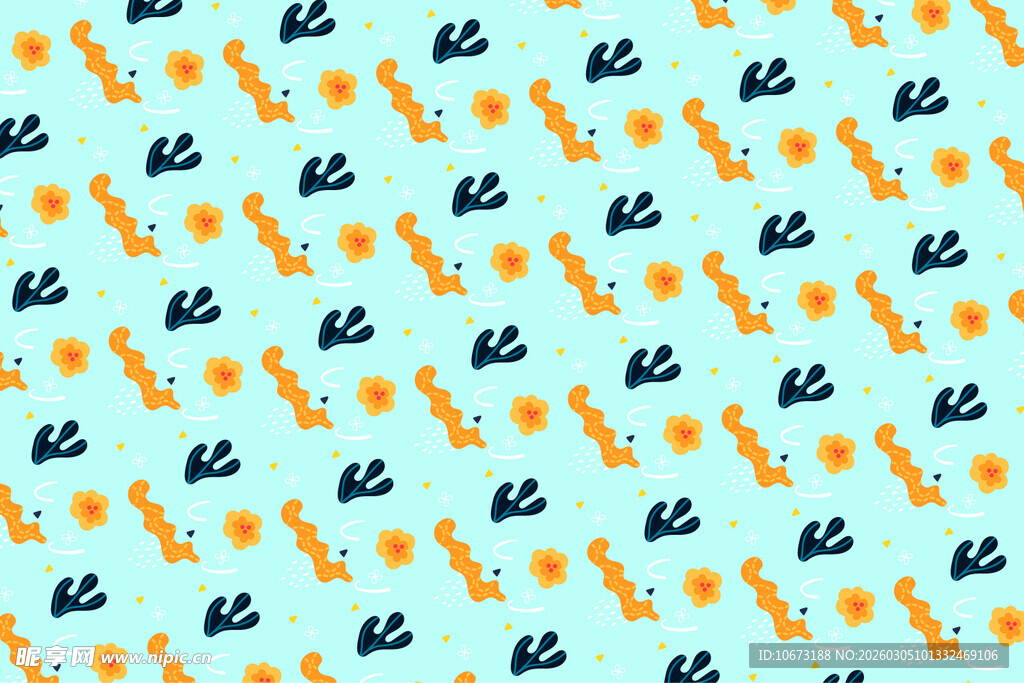 蓝底多彩图案无缝背景