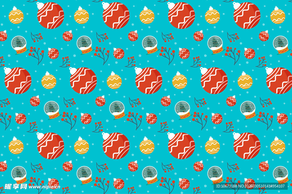 蓝色底多彩圣诞元素图案