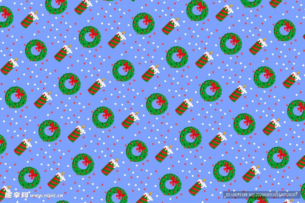 蓝色底多彩圣诞元素图案