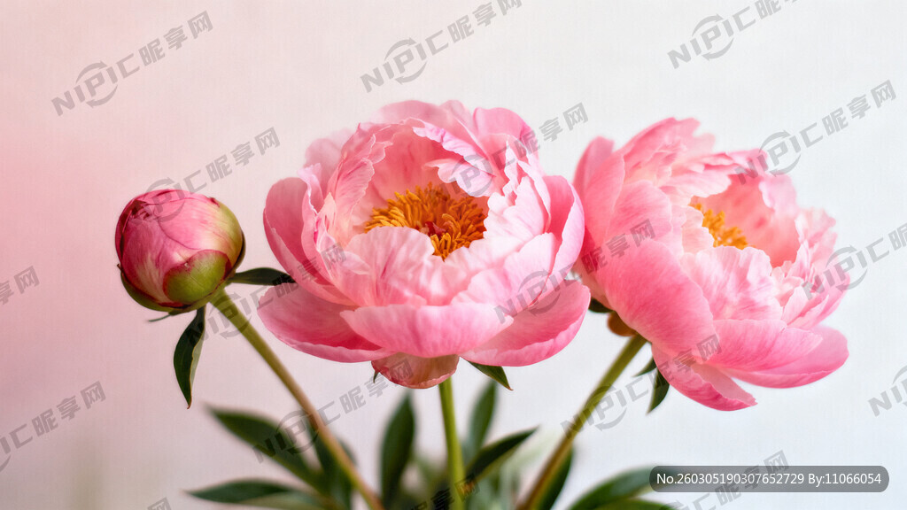 粉色的  渐变的牡丹花三朵  