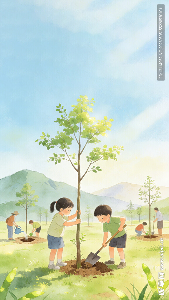 植树节手绘插画