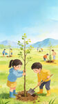 植树节手绘儿童插画