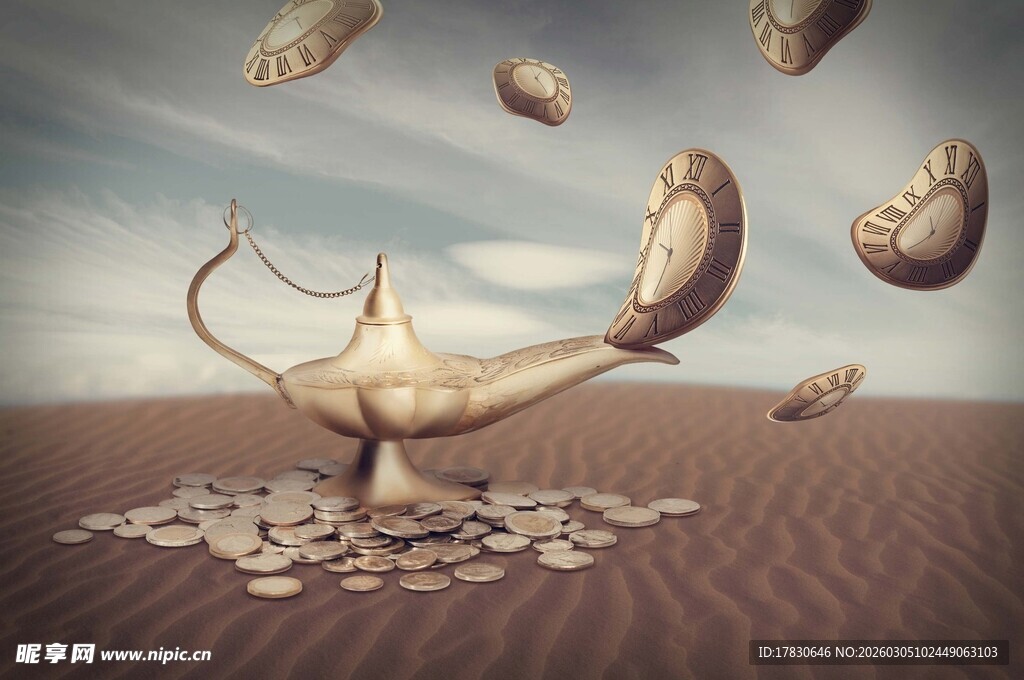 神灯洒落金币奇幻场景