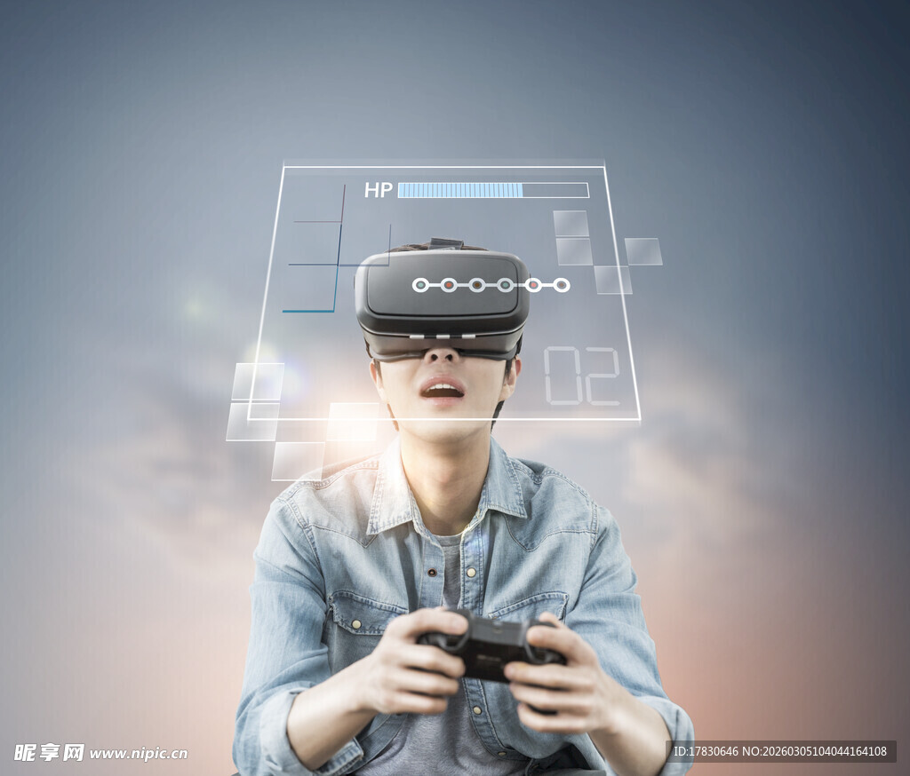 男子沉浸体验虚拟现实游戏