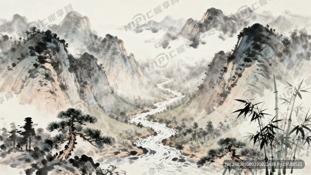 山谷 中国风 中国画 山水