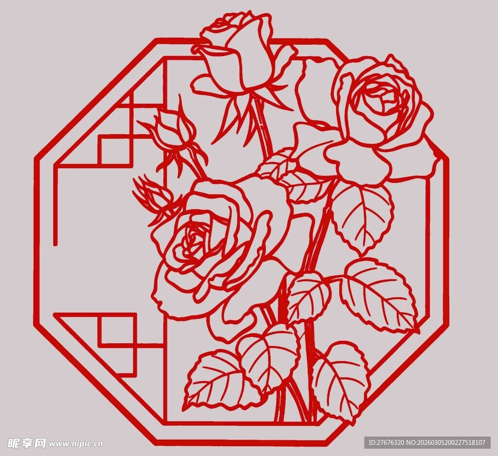 古风月季花传统纹饰花纹窗花