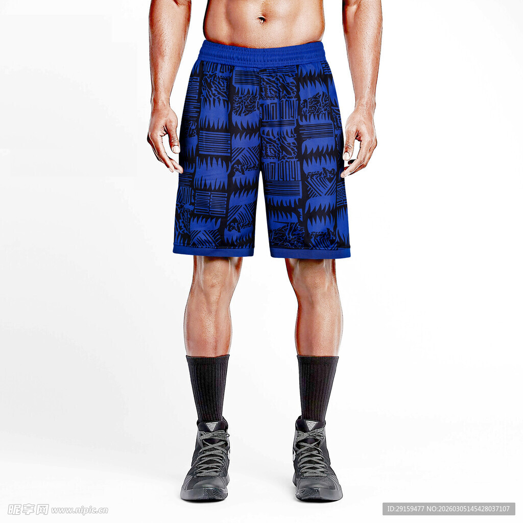 男士蓝色迷彩运动短裤展示