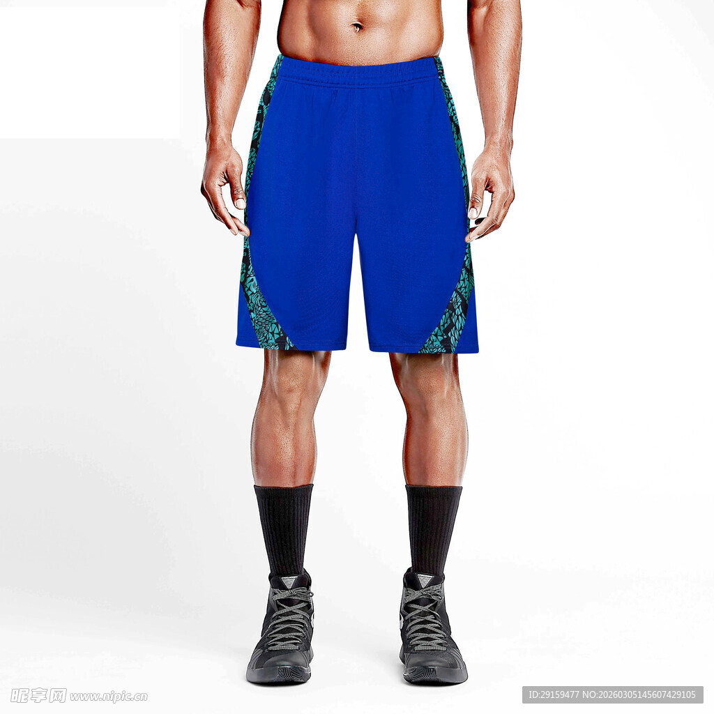 男士蓝色运动短裤展示
