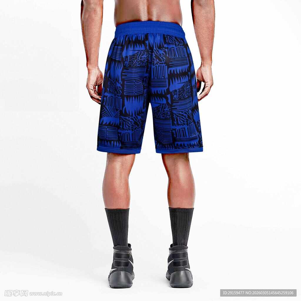 男士蓝色图案运动短裤