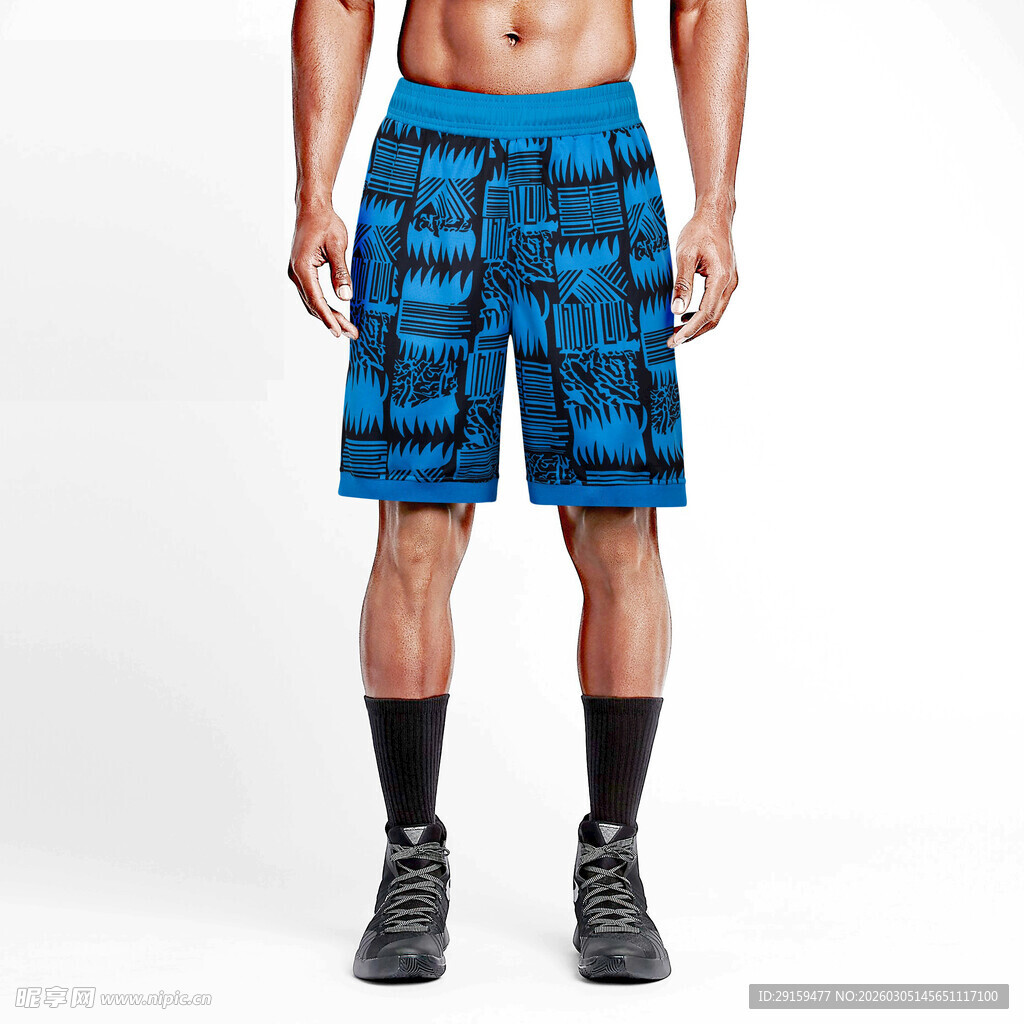 男士蓝色迷彩短裤展示
