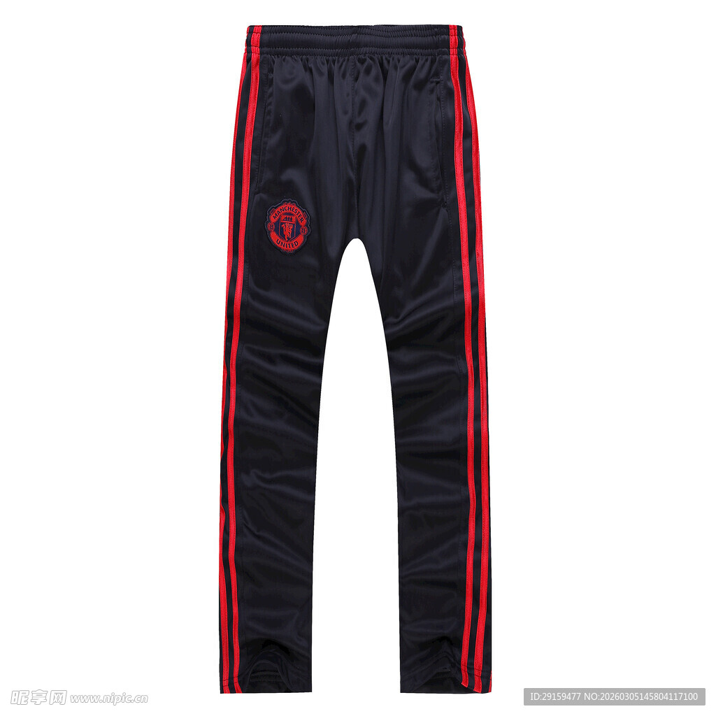 黑色侧边红条纹运动长裤