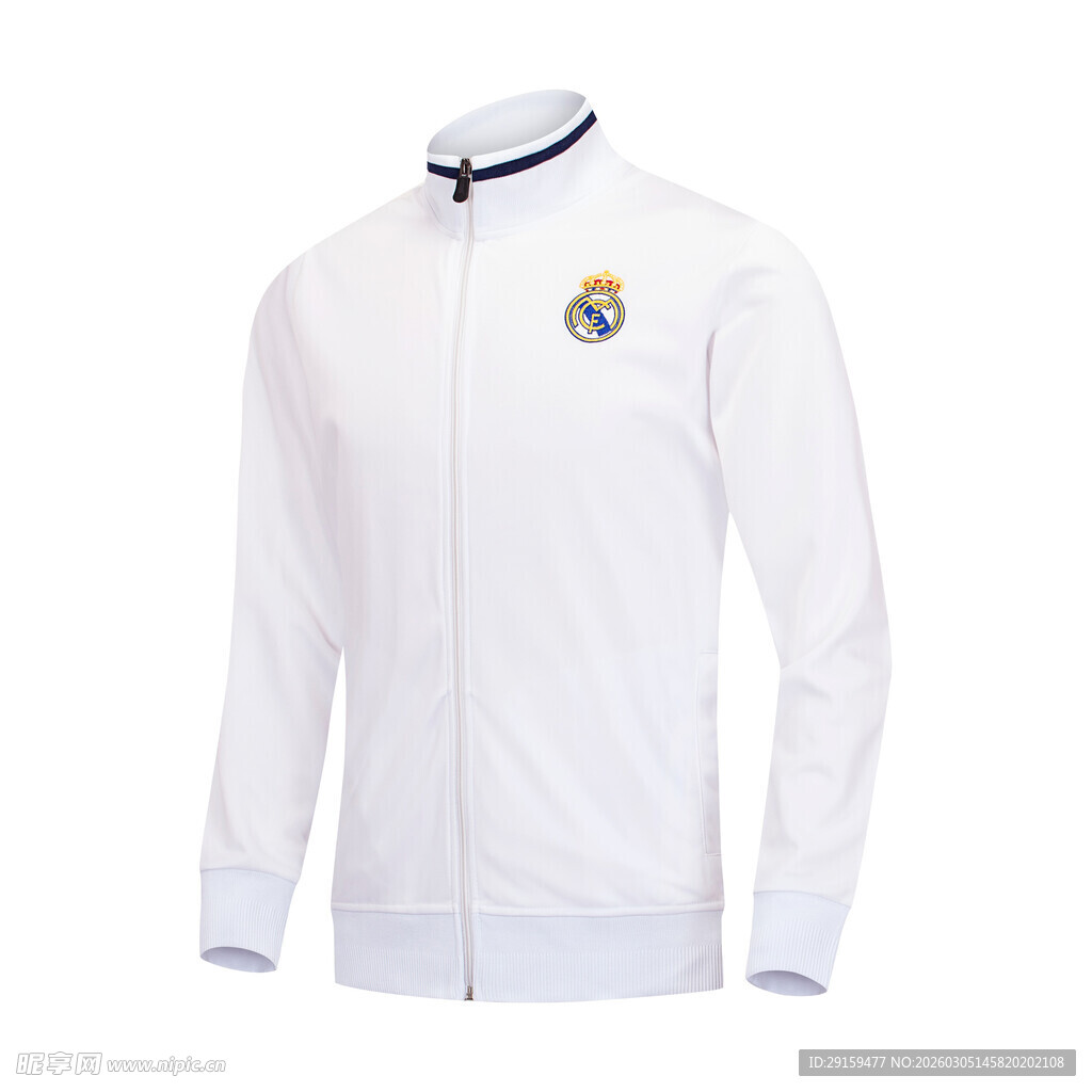 皇马白色拉链运动外套