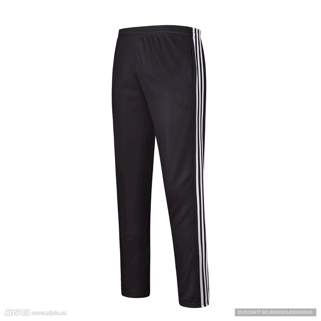 黑色侧边条纹运动长裤