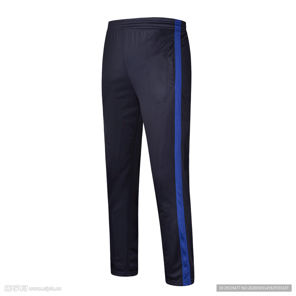 深蓝色侧边条纹运动长裤