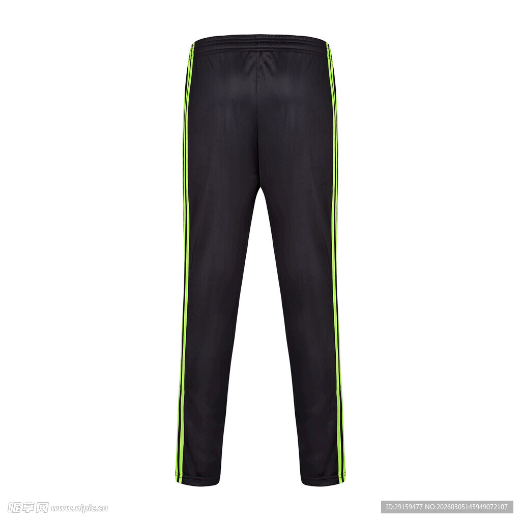 黑色侧边绿条纹运动长裤