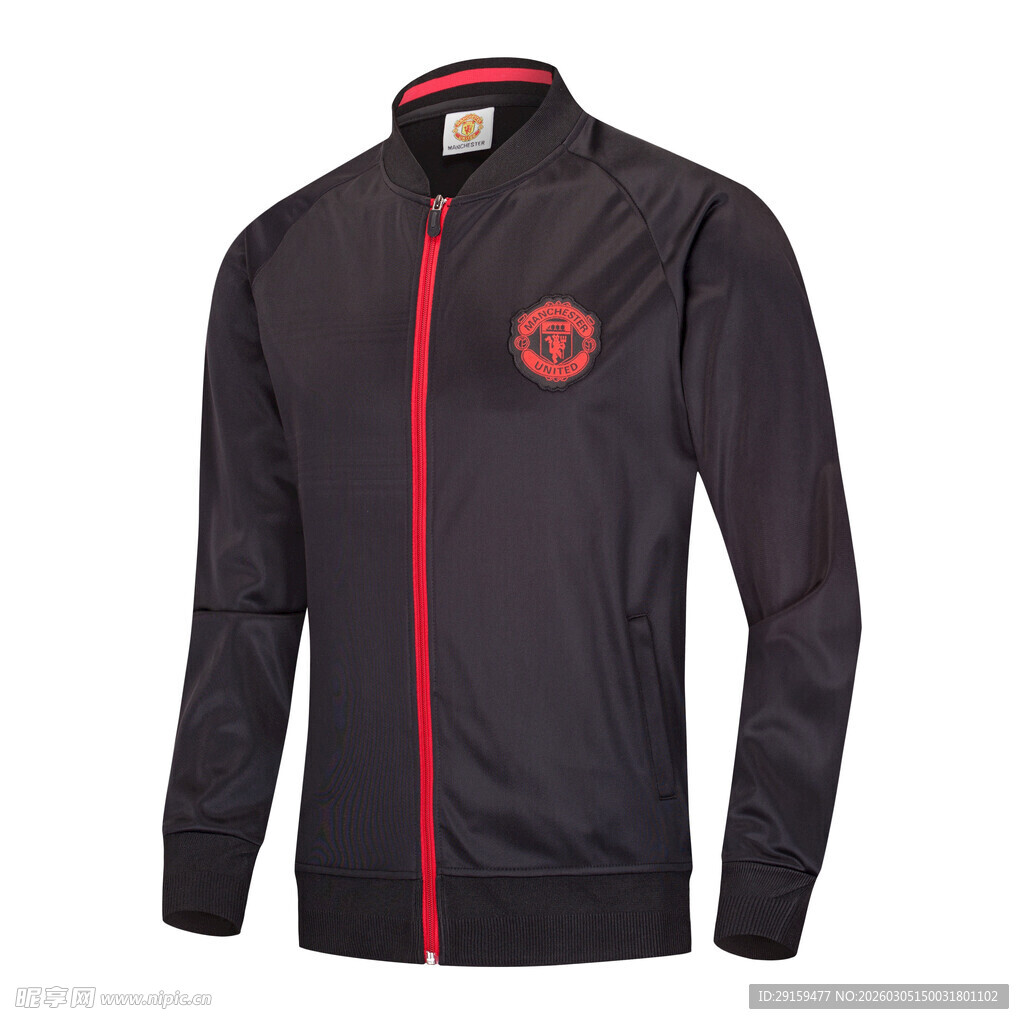 黑色带红标运动拉链外套