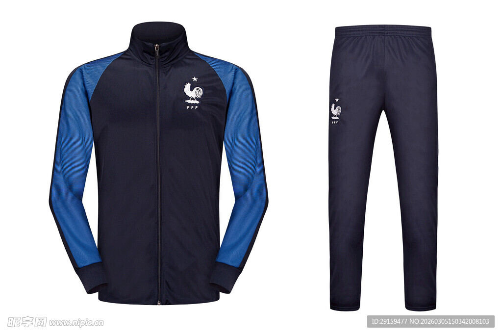 男士蓝黑拼接运动套装