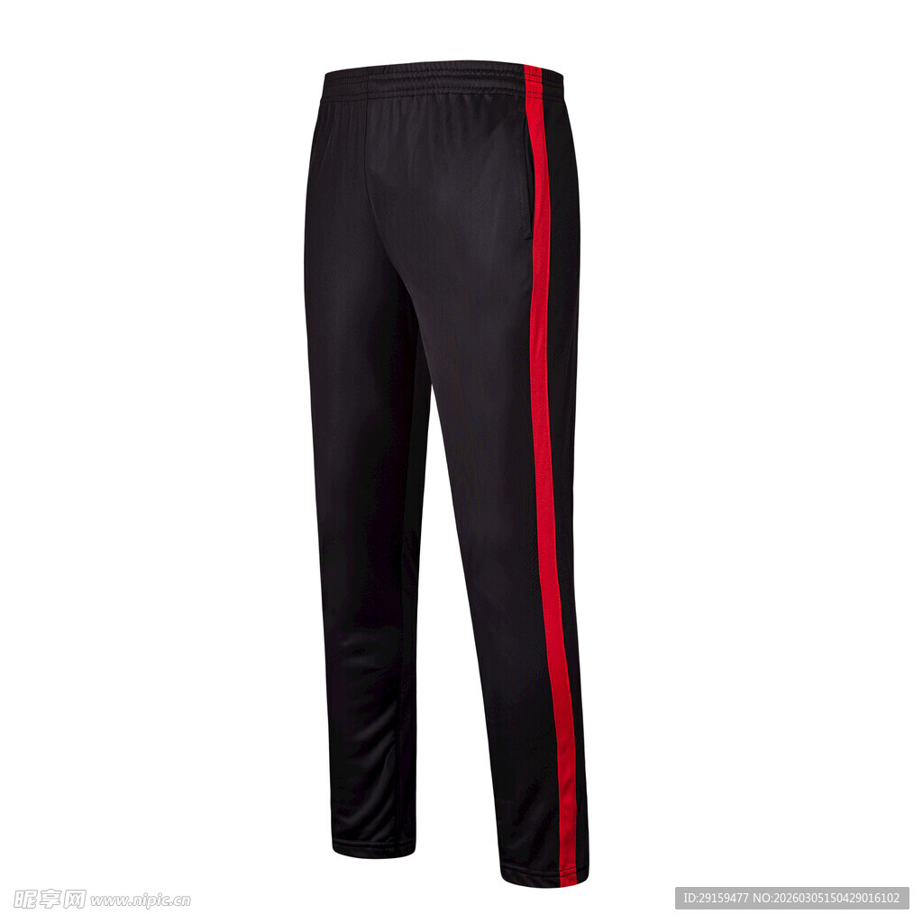 黑色侧边红条纹运动长裤