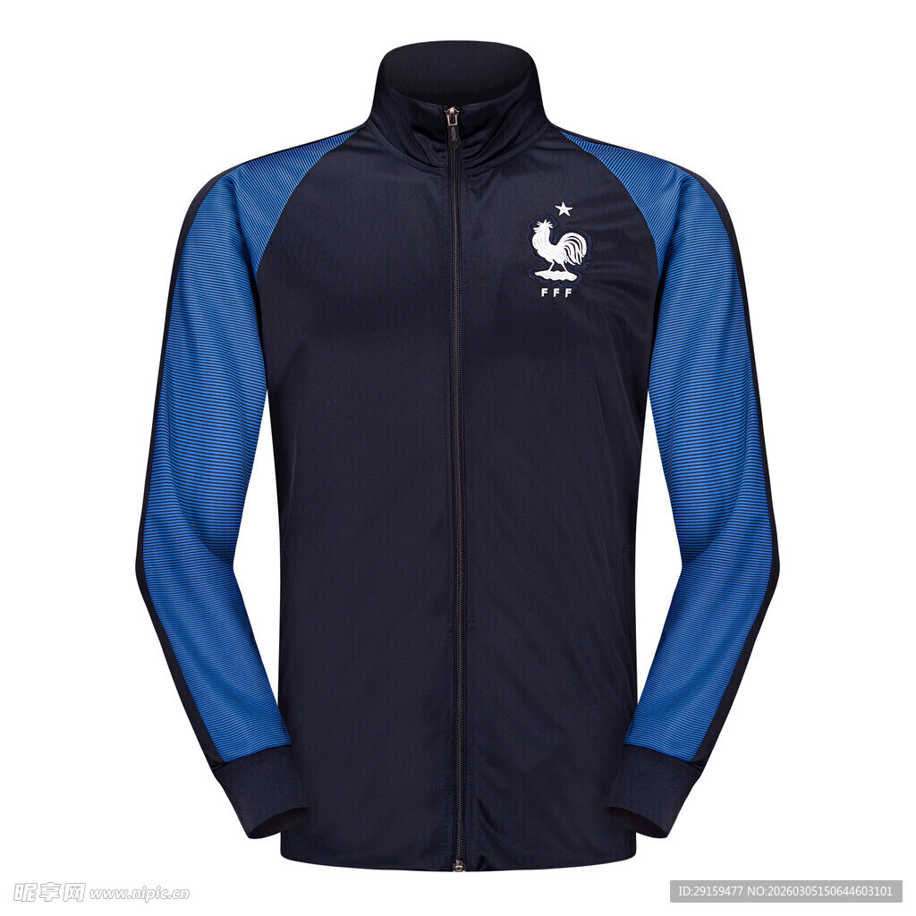 蓝黑拼接运动夹克外套