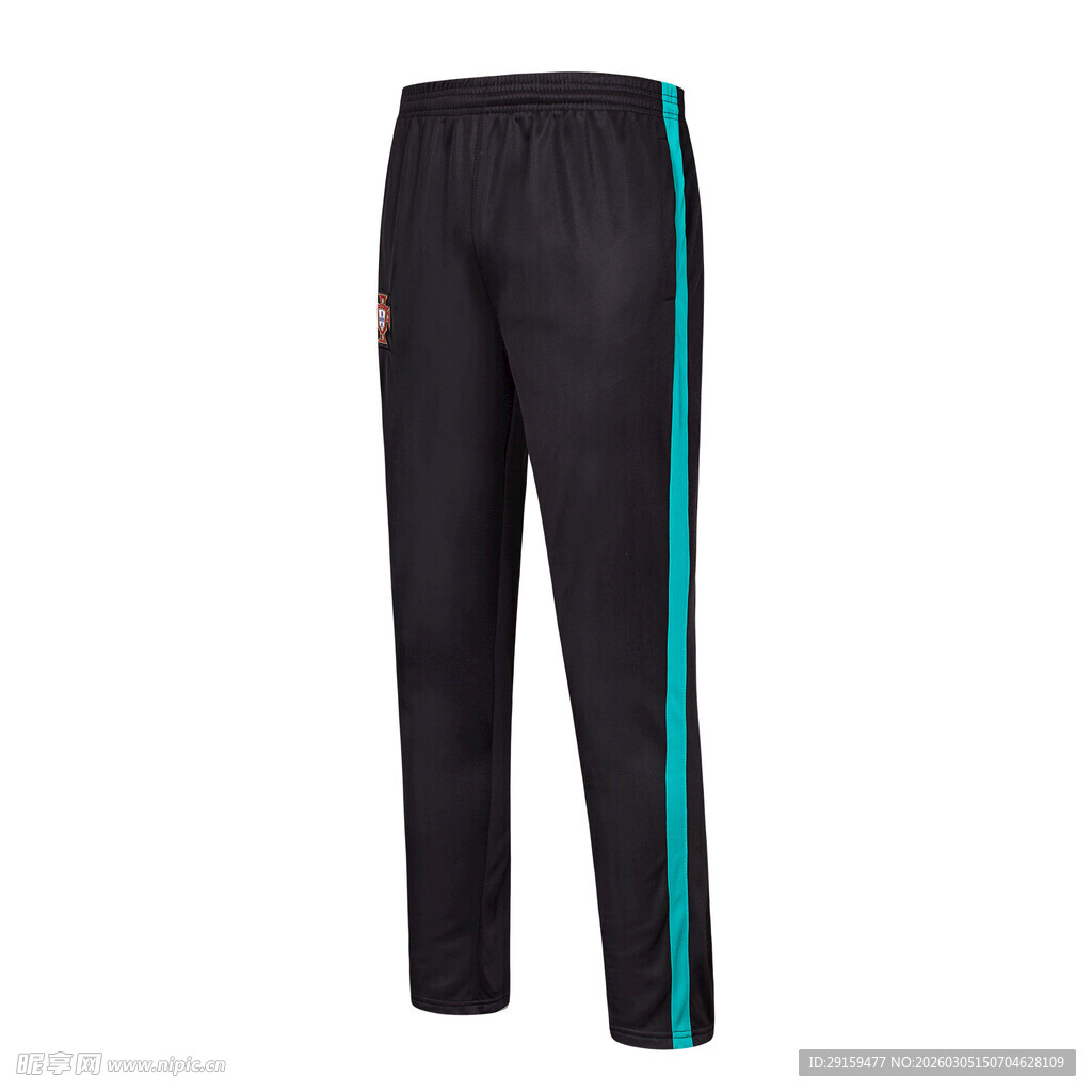 黑色侧边蓝条纹运动长裤