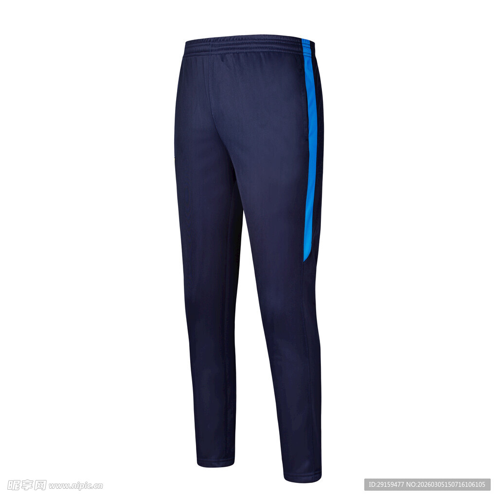 深蓝色侧边条纹运动长裤