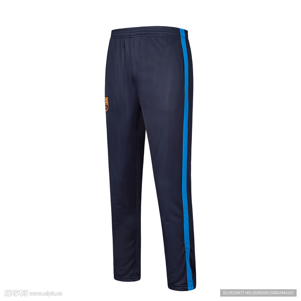 深蓝色侧边条纹运动长裤