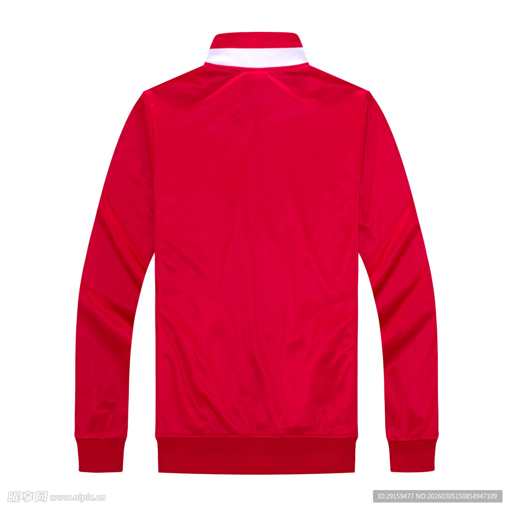 红色长袖运动外套背影