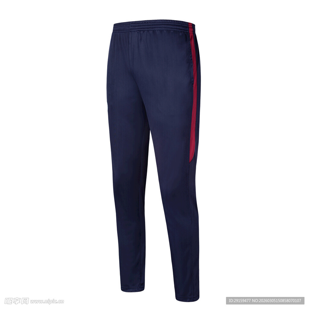 深蓝色侧边条纹运动长裤