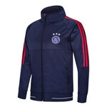 深蓝色带红条纹足球运动外套