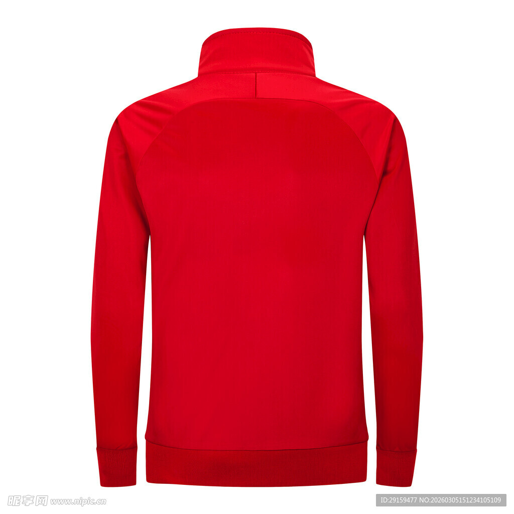 红色高领长袖上衣背影