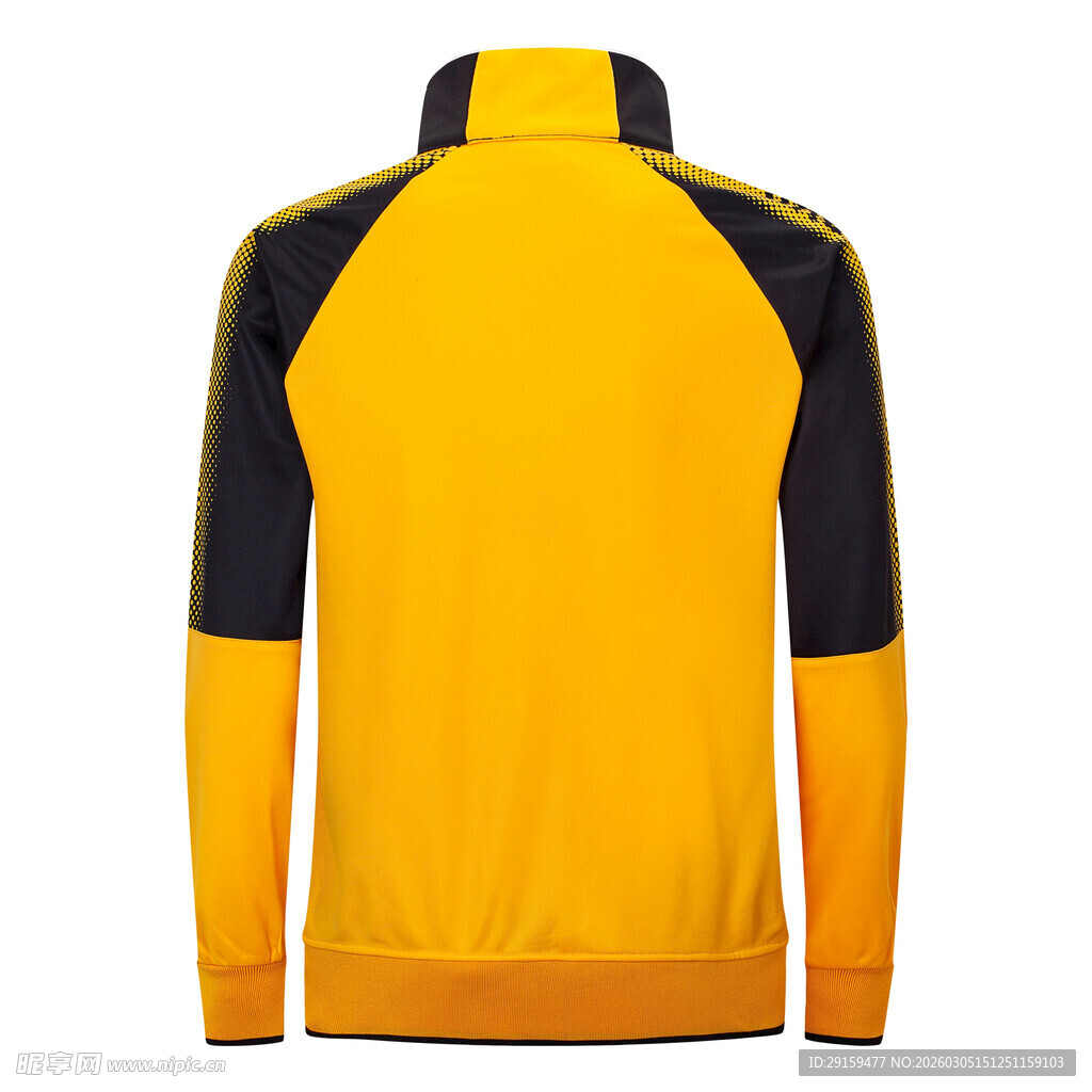 黄色拼接运动夹克背影