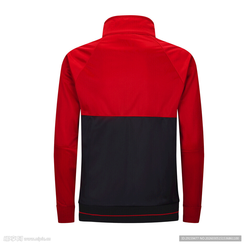 红黑拼接立领长袖运动上衣