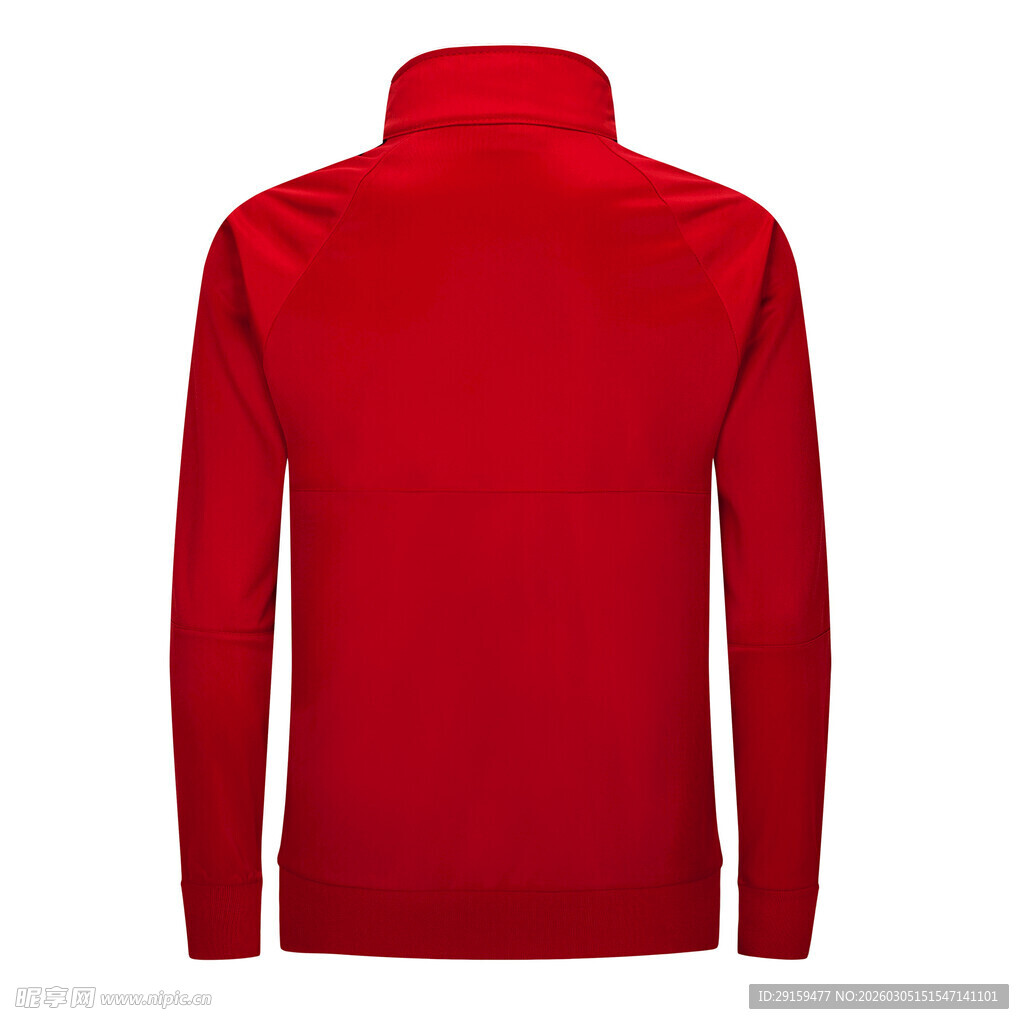 红色高领长袖上衣背影