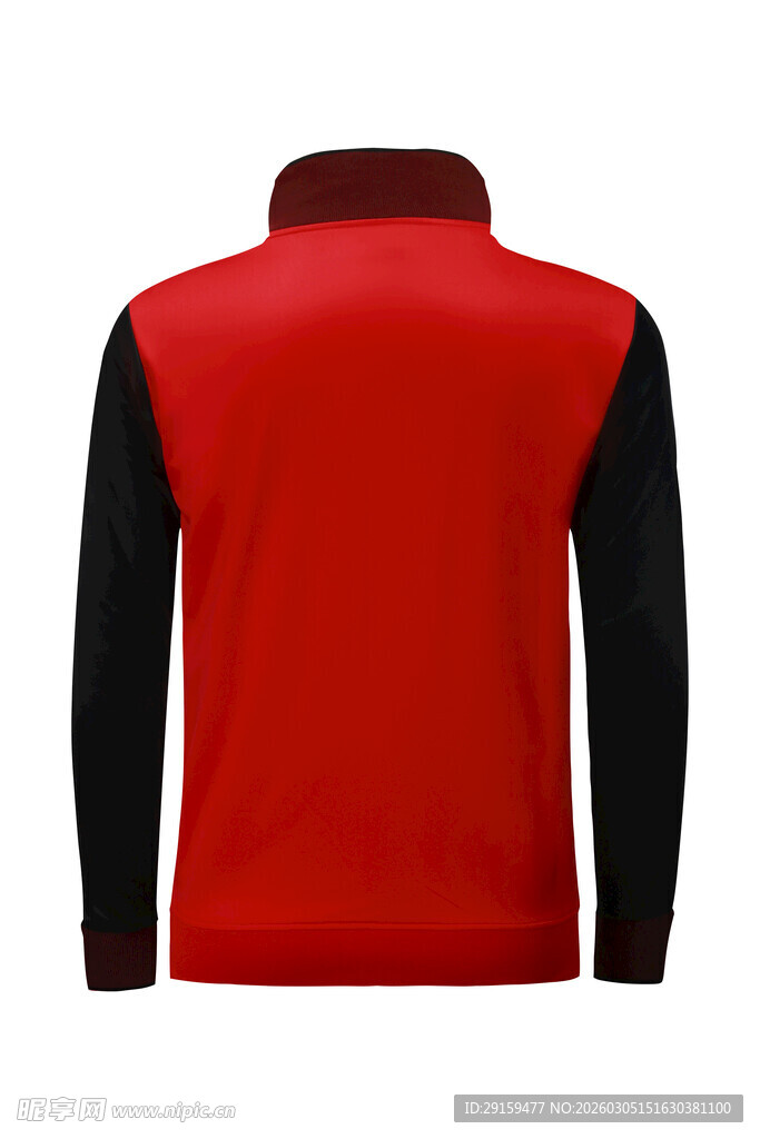 红黑拼接长袖上衣背影