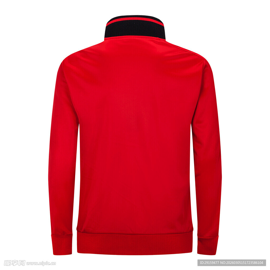 红色长袖运动外套背影