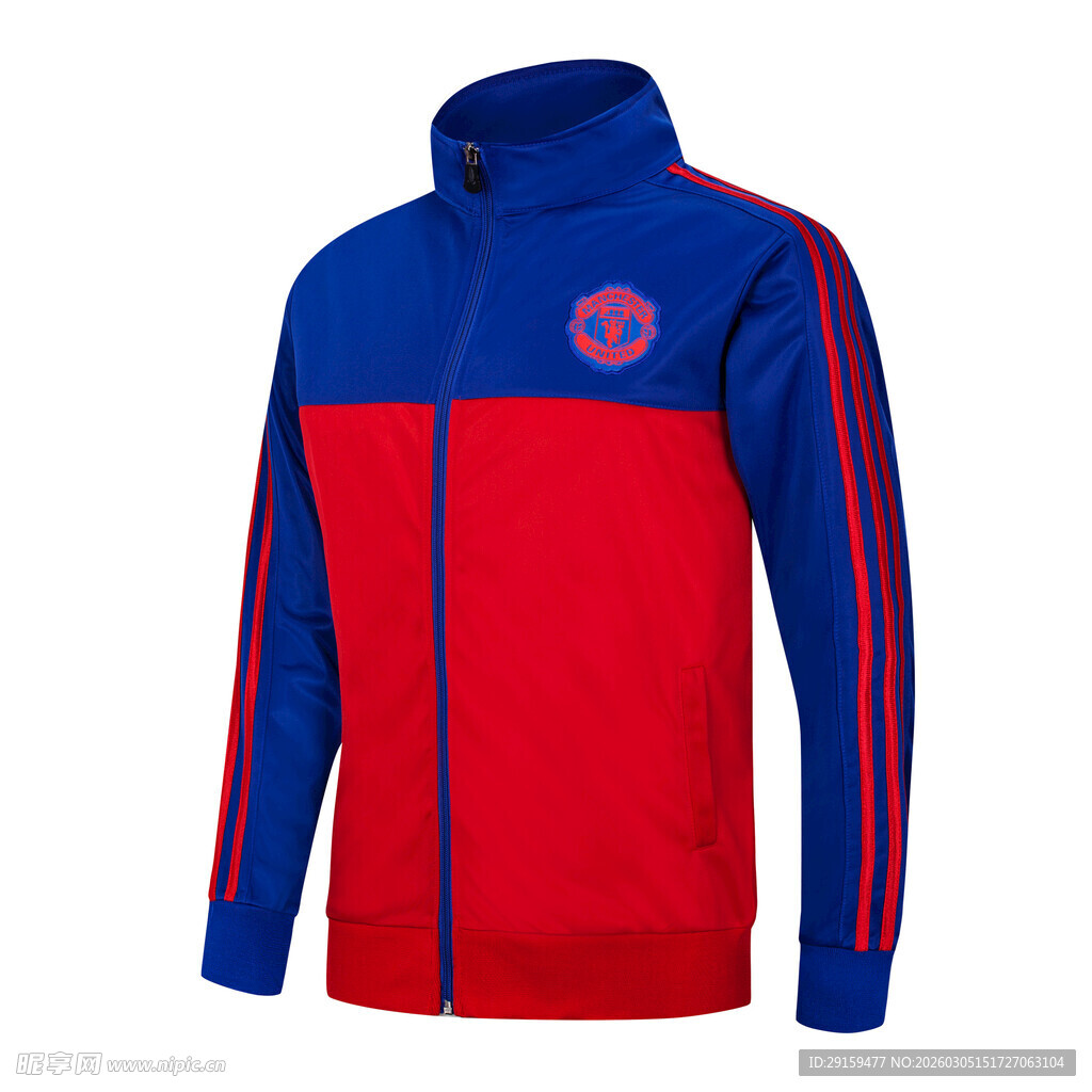 红蓝拼色运动夹克外套